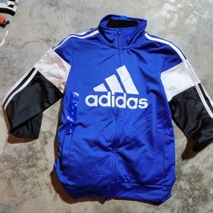 Adidas track suit jacket and pants set boys 7 black and blue